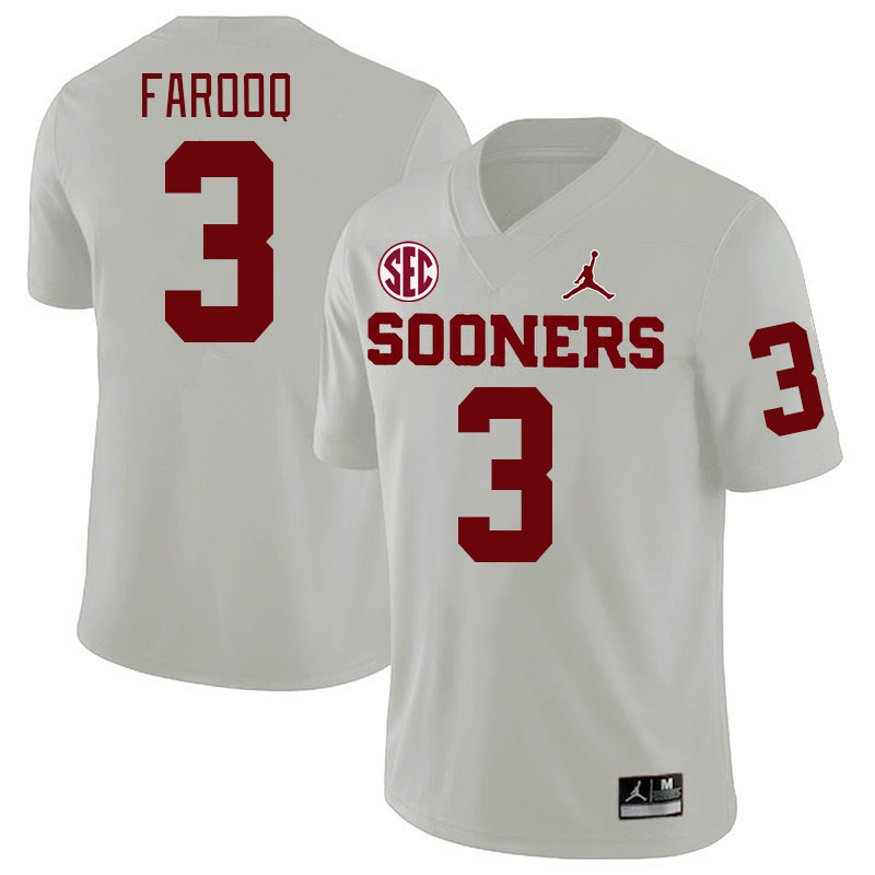 Men #3 Jalil Farooq Oklahoma Sooners 2024 SEC Conference College Football Jerseys-White